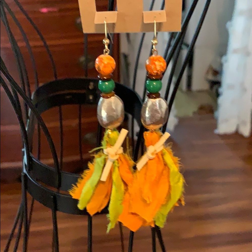 4.5” long earrings w/Swari silk